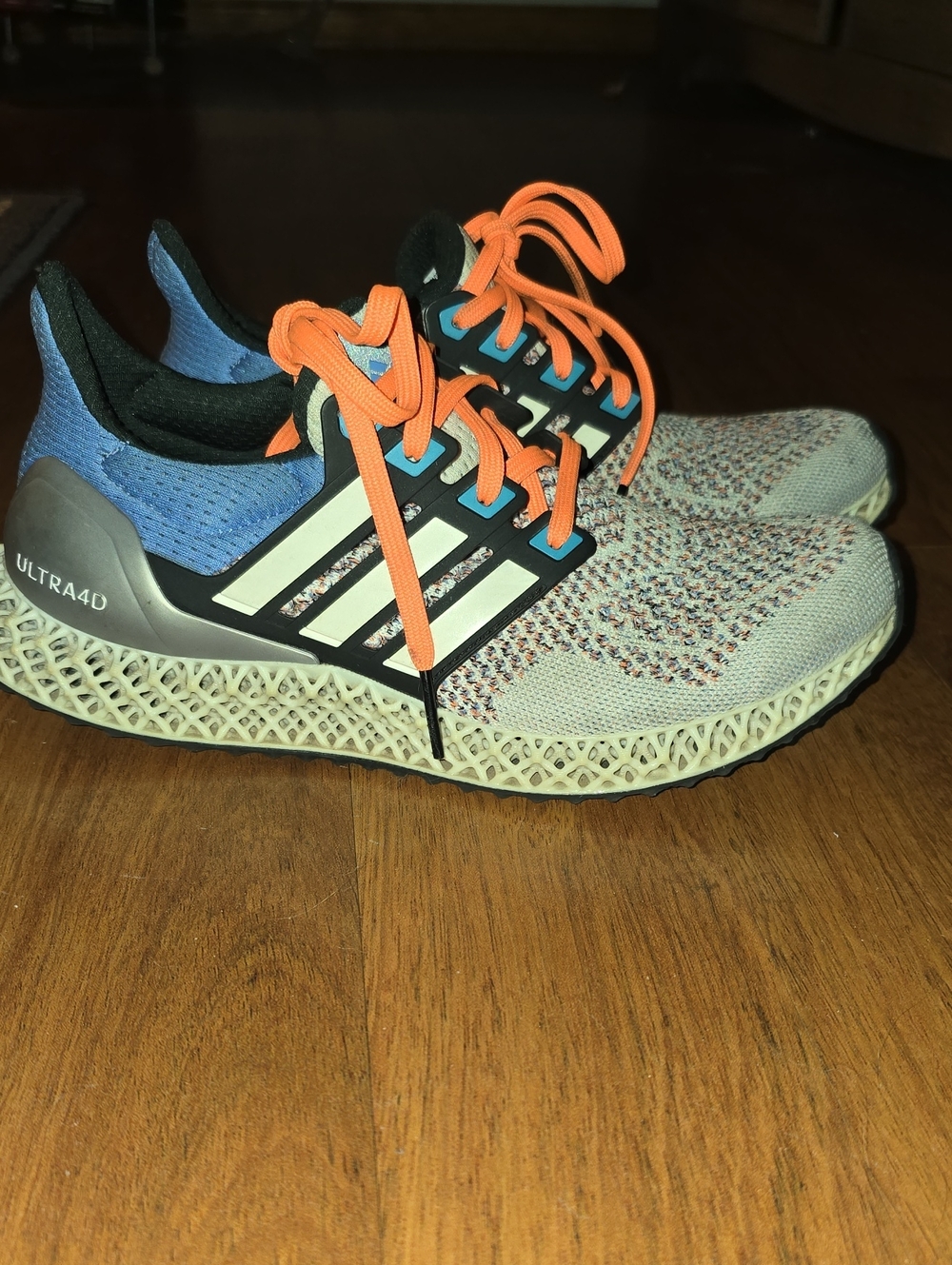 adidas Kids Ultra4D Knit Sneakers - Blue Upper with Orange Laces